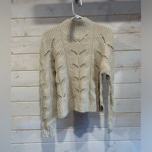 Pink Rose | Slightly Cropped Crochet Open Pattern Cable Knit Sweater